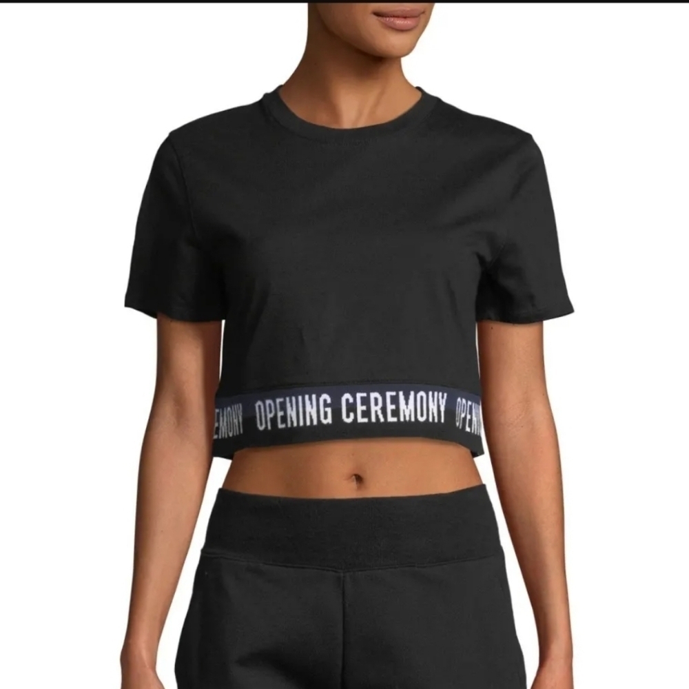 Opening Ceremony Elastic Logo Black Crop Tee Size Small